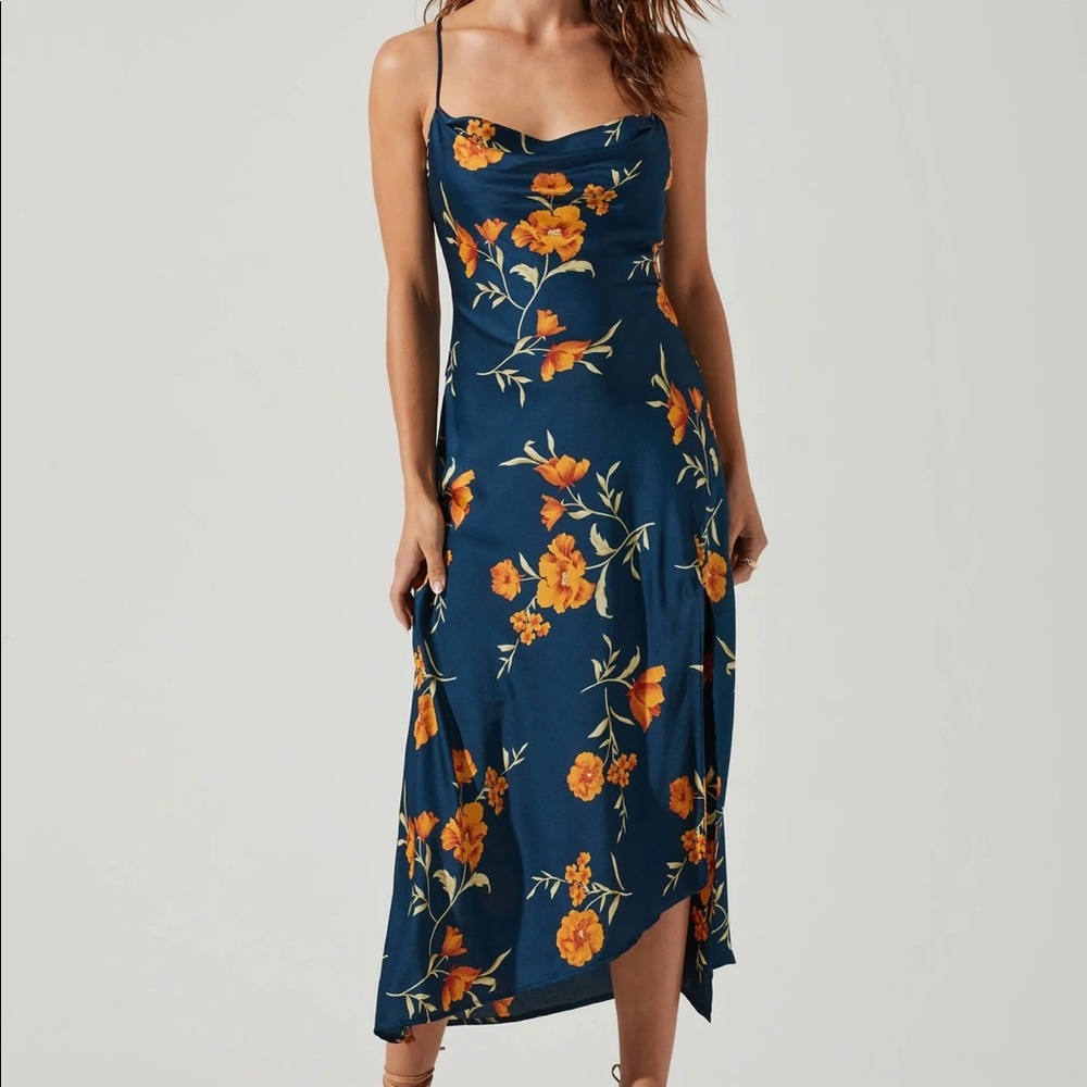 ASTR Gaia Floral Midi Dress - Dark Teal-Gold Floral / M